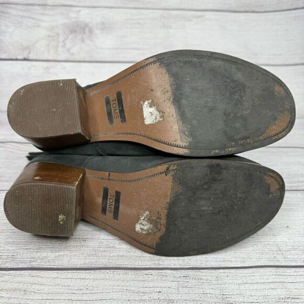 Toms Gray Suede Back Zip Tassel Block Heel Booties women's size 8.5 - Picture 4 of 6